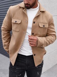 Manfinity Homme 男士翻蓋口袋大衣 - 卡其色 - 查看 5