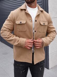 Manfinity Homme 男士翻蓋口袋大衣 - 卡其色 - 查看 8