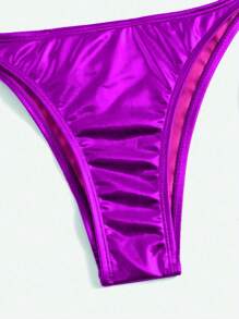 Swim Vcay 素色吊脖三角形側繫帶比基尼泳裝 - 玫紅色 - 查看 5