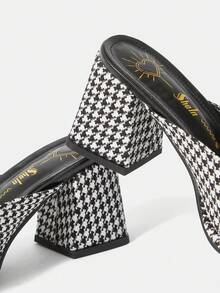 SheIn MOD Giày Cao Gót Chunky Nữ Kẻ Sọc Trang Trí Nơ - Đen và trắng - Xem 4