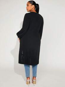 SHEIN SXY Plus Solid High Low Hem Sweater Without Tube Top - Black - View 2