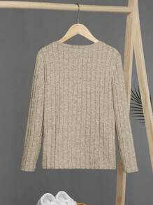 SHEIN Leap Crew Tween Boy Letter Patched Detail Tee - Khaki - View 2