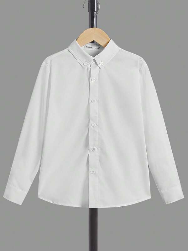 SHEIN Chemise décontractée à manches longues et boutons devant de couleur unie blanche pour garçon préadolescent