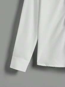 SHEIN 男童纯色前开襟休闲白色长袖衬衫 - 白色 - 查看 4