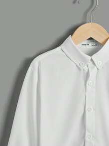 SHEIN 男童纯色前开襟休闲白色长袖衬衫 - 白色 - 查看 5