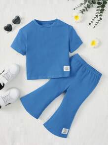 SHEIN Baby Girl Slogan Graphic Tee & Flare Leg Pants
