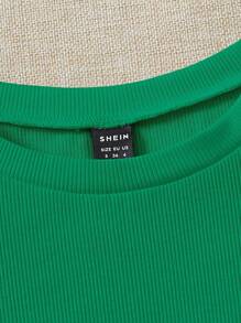 Soleia WYWH Women Vacation Ruffle Trim Ribbed Knit Butterfly Sleeve Peplum TopTee