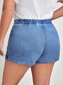 SHEIN Essnce Plus Button Front Denim Skort - Light Wash - View 2
