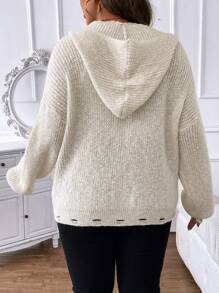 SHEIN Clasi Hơn Thả vai áo có mũ Áo len Mở - Màu be - Xem 2