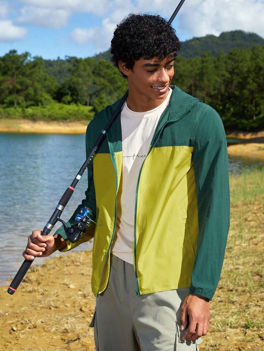 SHEIN In My Nature Men Colourblock Zip Up Hooded Jacket - Multicolor - View 1