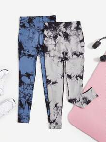 2pcs Tie Dye Wideband Waist Sports Leggings - Multicolor - View 1