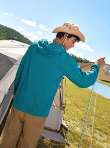 SHEIN In My Nature Men Letter Graphic Drawstring Outdoor Hoodie - Blue - View 2