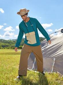 SHEIN In My Nature Men Letter Graphic Drawstring Outdoor Hoodie - Blue - View 4