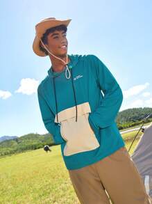 SHEIN In My Nature Men Letter Graphic Drawstring Outdoor Hoodie - Blue - View 6