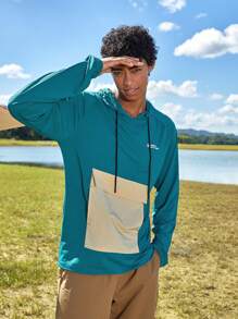 SHEIN In My Nature Men Letter Graphic Drawstring Outdoor Hoodie - Blue - View 7