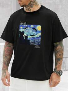 Manfinity Hypemode 男士大码標語&照片印花T恤 - 黑色 - 查看 1