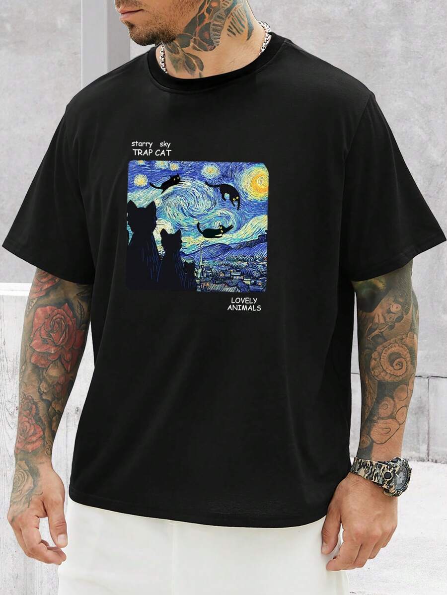 Manfinity Hypemode 男士大码標語&照片印花T恤 - 黑色 - 查看 1