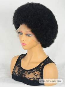 Encaje transparente Afro Kinky Curly 13 X 4 Cierre de encaje Peluca de cabello humano corto # 1B Cabello Remy prearrancado para mujeres - Natural Black - Ver 6