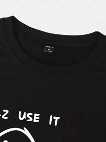 Manfinity Homme Men Plus Size Regular Cartoon & Slogan Graphic Short Sleeve Tee, For Going Out