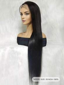 Transparent Lace Straight 13 X 4 Lace Front Human Hair Wigs For Women With Baby Hair Long Length Pre Plucked Handmade Natural Black Color 180 Density 22-28 Inch - SNatural - View 3