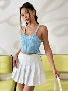 SHEIN Unity Ren Up Side Áo thun dệt kim Cami - Màu xanh nhạt - Xem 4