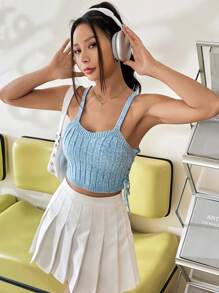 SHEIN Unity Ren Up Side Áo thun dệt kim Cami - Màu xanh nhạt - Xem 5