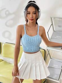 SHEIN Unity Ren Up Side Áo thun dệt kim Cami - Màu xanh nhạt - Xem 6