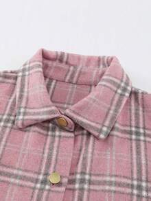 格子呢圖案落肩袖襯衫 - 粉色 - 查看 7