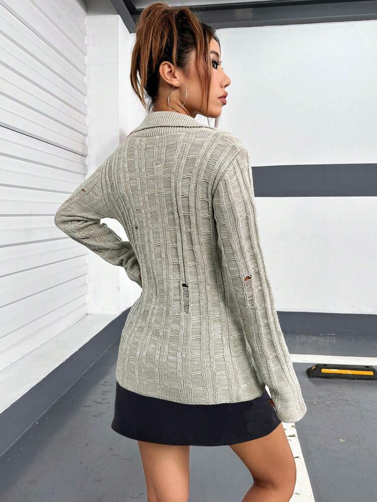 Ripped Button Front Cardigan