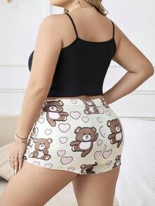 Plus Bear & Heart Print Cami Top & Shorts PJ Set - Multicolor - View 2