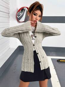 SHEIN Unity Cárdigan desgarro con botón delantero - Gris - Ver 5