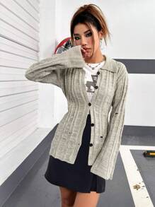 SHEIN Unity Cárdigan desgarro con botón delantero - Gris - Ver 6