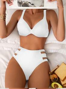 SHEIN Swim Summer Beach Cut Out Push Up Bikini Set - White - View 1