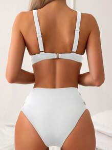 SHEIN Swim Summer Beach Cut Out Push Up Bikini Set - White - View 2