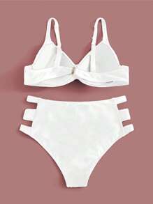 SHEIN Swim Summer Beach Cut Out Push Up Bikini Set - White - View 4
