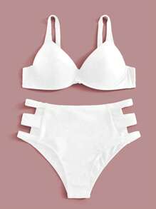 SHEIN Swim Summer Beach Cut Out Push Up Bikini Set - White - View 3