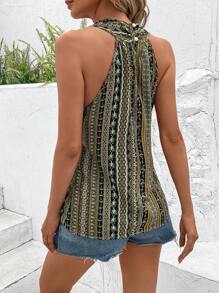 SHEIN VCAY 幾何印花交叉繞頸襯衫 - 彩色 - 查看 2