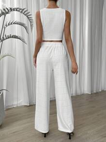 SHEIN Essnce Top tank unicolor & Pantalones de pierna ancha - Blanco - Ver 2