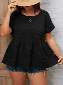 SHEIN LUNE Talla grande Blusa peplum con botón trasero - Negro - Ver 2