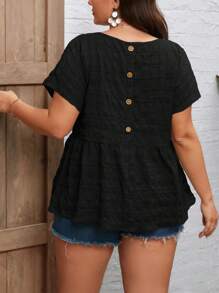 SHEIN LUNE Talla grande Blusa peplum con botón trasero - Negro - Ver 5