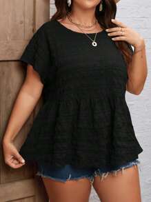 SHEIN LUNE Talla grande Blusa peplum con botón trasero - Negro - Ver 6
