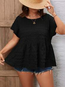 SHEIN LUNE Talla grande Blusa peplum con botón trasero - Negro - Ver 7