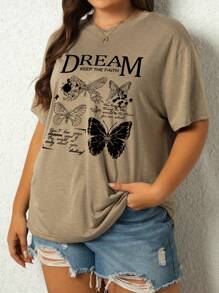 SHEIN Essnce Plus Butterfly & Letter Graphic Tee