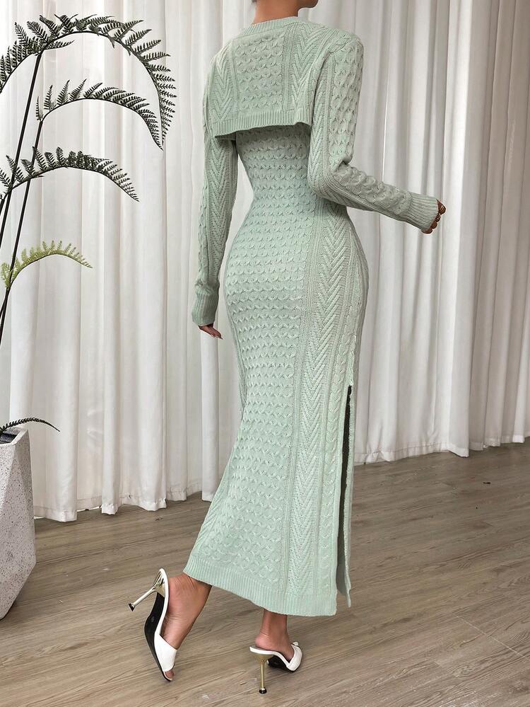 Cable Knit Sweater Dress & Super Crop Sweater