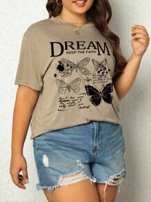 SHEIN Essnce Plus Butterfly & Letter Graphic Tee