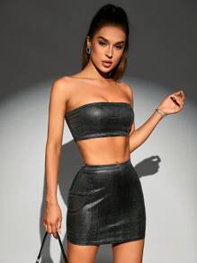 Zolique Solid Crop Tube Top & Bodycon Skirt