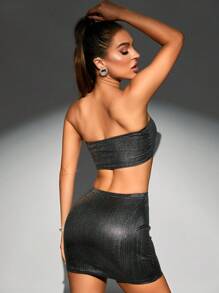 Zolique Solid Crop Tube Top & Bodycon Skirt