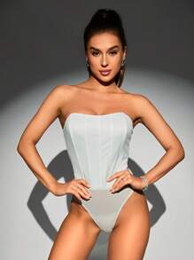 Allurite 素色抹胸連體衣 - 白色 - 查看 3