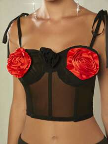 SHEIN BAE 3D Cà vạt vai Lưới Cami ngọn - màu đen - Xem 6