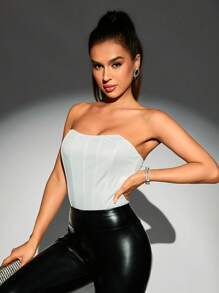 Allurite 素色抹胸連體衣 - 白色 - 查看 5